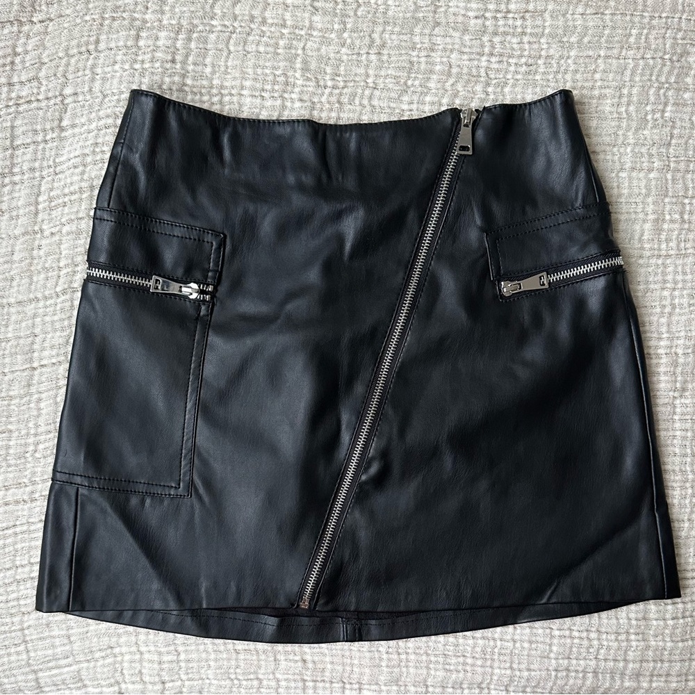 Bershka faux leather look biker skirt with zips